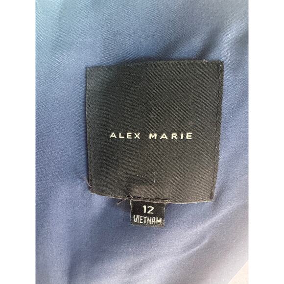 Alex Marie Denim Blue Statement Sleeve Faux Wrap Dress 12 EUC - Picture 7 of 8